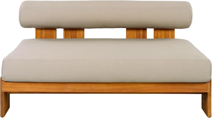 Merax 4-Piece Patio Conversation Set with Acacia Wood Frame, Waterproof Cushions & Round Backrest – Loveseat, 2 Club Chairs & Coffee Table for Garden, Deck & Balcony, Light Brown+Teak