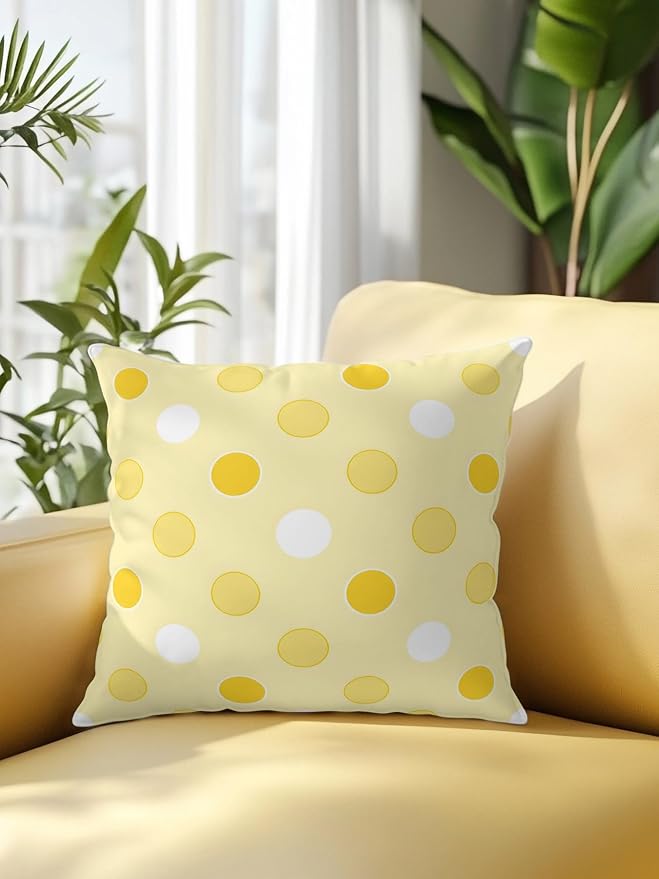 Waterproof Outdoor Pillow 1 Pack Yellow Polka Dots Decorative Throw Pillows Cover & Insert 16x16 Inch Pillowcase Funny Circles Spots Square Pillows for Couch Sofa Bed Patio Furniture Indoor Outdoor