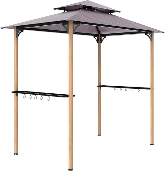 Outsunny 8' x 5' Grill Gazebo, Double Tier Outdoor BBQ Gazebo Shelter with 2 Side Shelves & 10 Hooks, UV and Water Resistant, Barbecue Grill Gazebo for Patio, Garden, Backyard, Beach