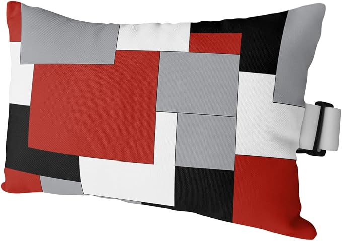 Outdoor Pillows Covers with Inserts Abstract Art Patchwork Red Black and Grey Waterproof Recliner Pillow with Adjustable Strap Throw Pillows for Patio Furniture Pool Lounge Chair, 12x20 inch, 1PCS