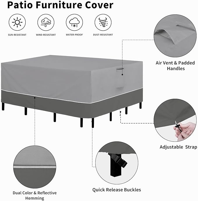 Easy-Going Patio Furniture Cover 126"x63" Rectangle Outdoor Table and Chair Set Covers Waterproof UV Resistant Outdoor Sectional Sofa Set Covers, Gray/Dark Gray