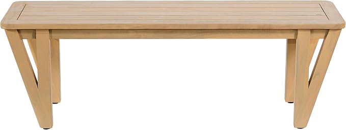 Christopher Knight Home Cove 3 Piece Acacia Wood Dining Table Set for 4-6, Outdoor Dining Set with Patio Table & Dual Benches, Patio Furniture Set with Slatted Design & V-Shaped Legs, Light Teak