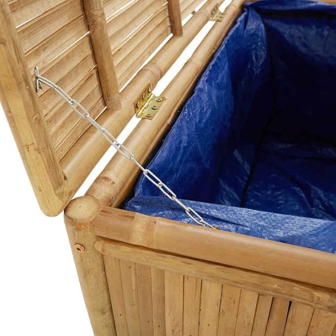 Garden Storage Box Natural Bamboo Outdoor Deck Box for Patio Cushions Garden Tools and Toys Large Rectangular Deck Storage Bin with Zippered Liner Brown 35.4 x 35.4 x 21.7 in