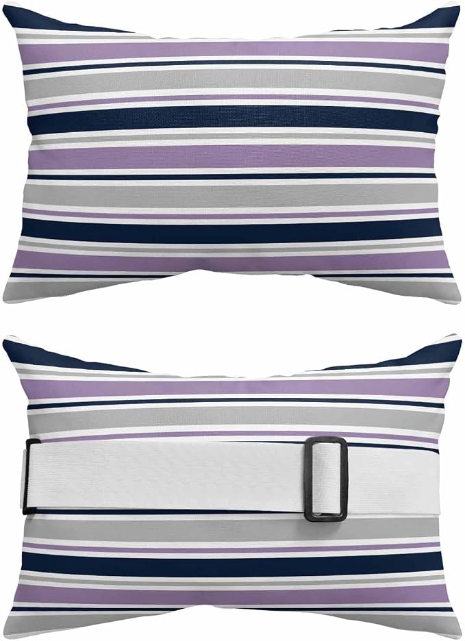 Pack of 2 Outdoor Lumbar Pillow Covers 11x16 Inch, Purple Grey Striped Waterproof Throw Pillow Covers Set, Farmhouse Stripes Modern Abstract Art Outside Decorative Cushion Cases for Patio Porch Car