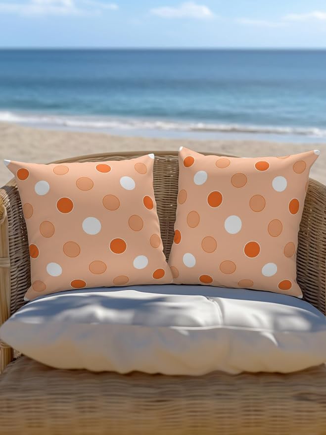 Waterproof Outdoor Pillow Set of 2 Orange Polka Dots Decorative Throw Pillows Cover & Insert 18x18 Inch Pillowcase Funny Circles Spots Square Pillows for Couch Sofa Bed Patio Furniture Indoor Outdoor