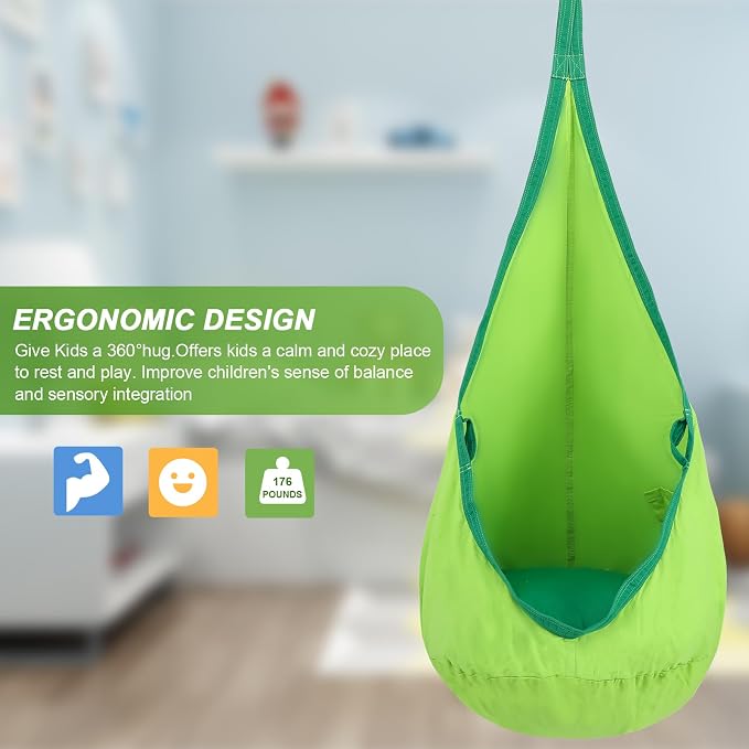 YAERSI Kids Pod Swing Seat, Cotton Hammock Chair with PVC Inflatable Cushion,Sensory Swing for Indoor and Outdoor Play Portable