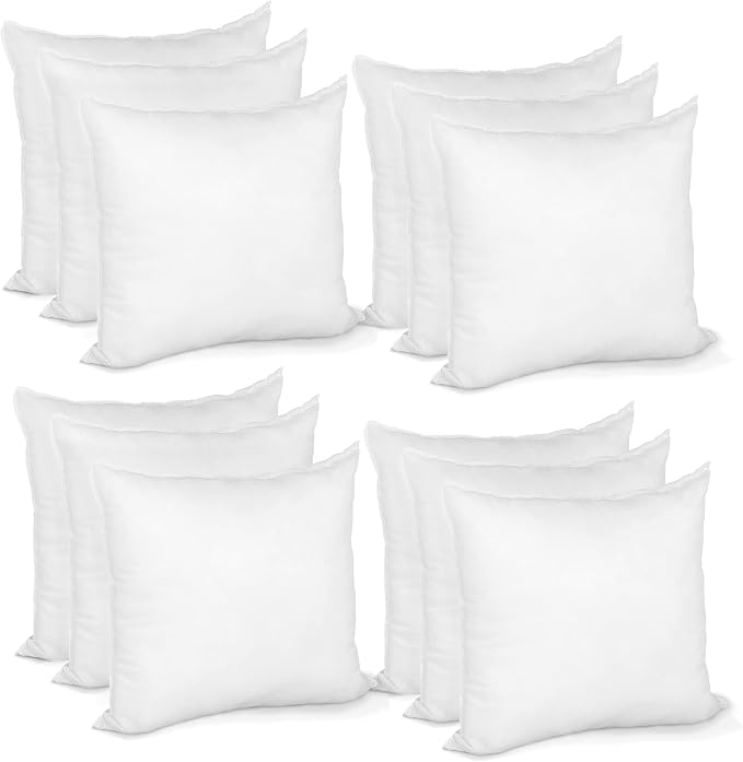 Hometex Canada Pillow Insert 16" x 16" Indoor Outdoor Polyester Filled Standard Cover (12 Pack)