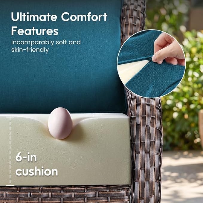 Luxury 22*24*6in Outdoor Patio Cushions, 5 Pieces Malachite Outdoor Cushion | 6'' Thick Outdoor Cushions, Water-Resistant, Reversible, Removable Cover, for Patio Chairs Sofa Couch Loveseat