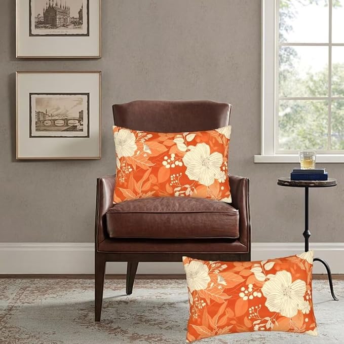 Throw Pillow Covers 20x28 Inch Pillow Covers Set of 2 Couch Pillows for Living Room, White Throw Pillows, Soft Accent Pillows Rectangular Decorative Pillows for Bed Sofa Farmhouse Decor, Orange J215