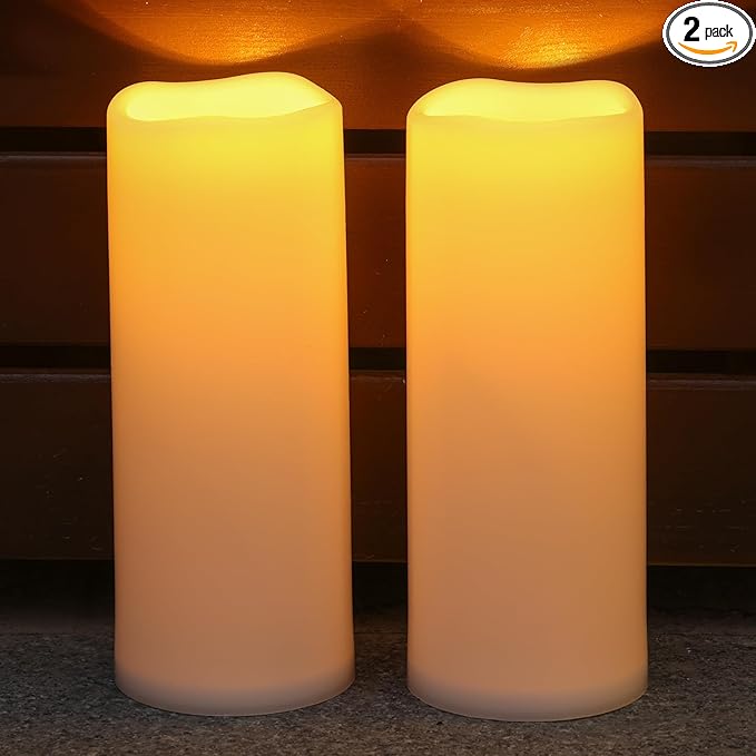 NURADA Large Outdoor Solar Candles Waterproof - 10" x 4" Rechargeable Solar Powered Flameless LED Pillar Flickering Candle for Patio Porch Lanterns Decor - Ivory Set of 2