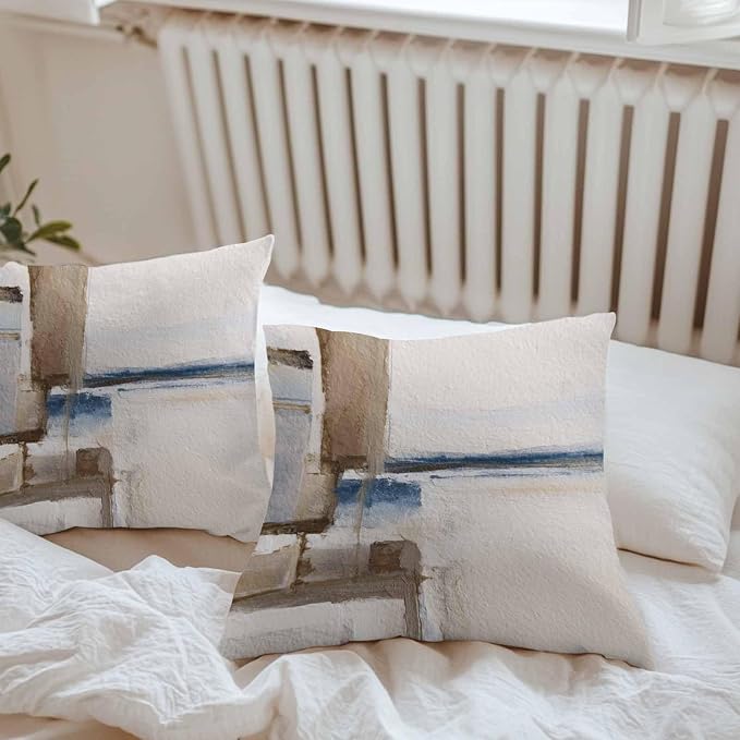 Throw Pillow Covers 18x18 Inch Set of 2, Beige Brown Blue Waterproof Outdoor Cushion Covers, Vintage Abstract Mottled Texture Decorative Pillowcases for Couch, Sofa, Bed, Garden, Patio