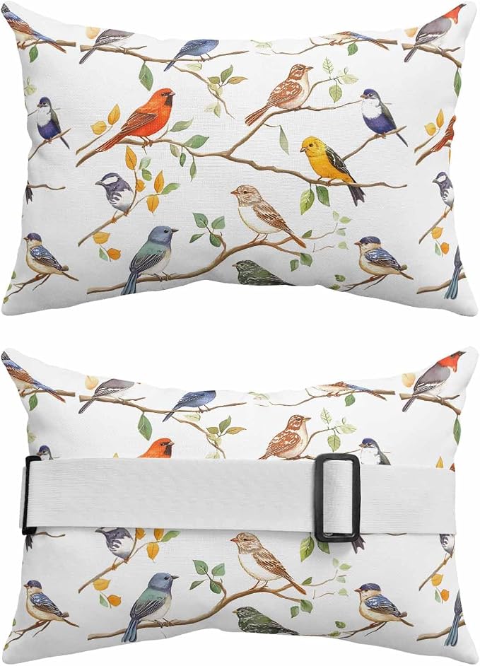 Outdoor Lumbar Cushions with Inserts, Spring Colorful Birds Watercolor Animal Waterproof Fluffy Fade Body Pillows, Patio Furniture Pillow for Home Balcony Garden Decor 11x16IN