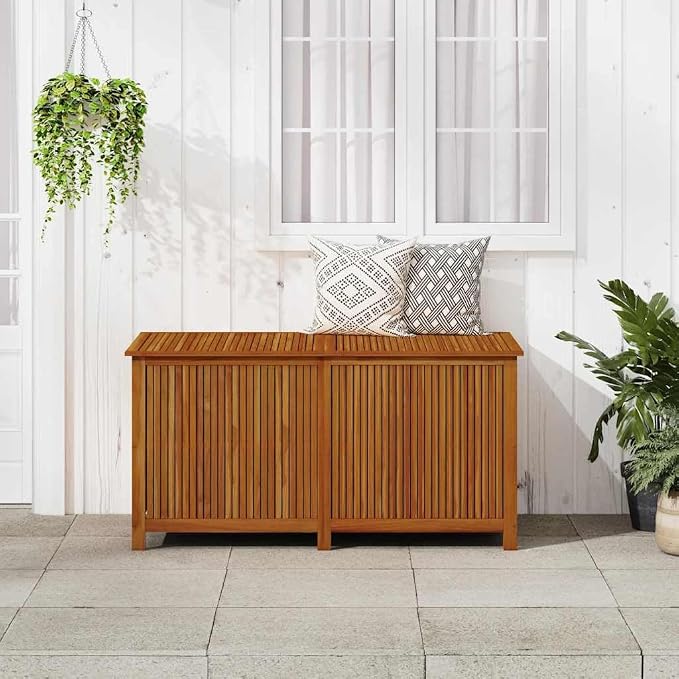 Outdoor Storage Box Bench 59.1"x31.5"x29.5" Solid Acacia Wood with Waterproof Liner, Multi-Functional Patio Furniture for Cushions, Toys, Gardening Tools, Indoor & Outdoor Use, Gas Lift Lid