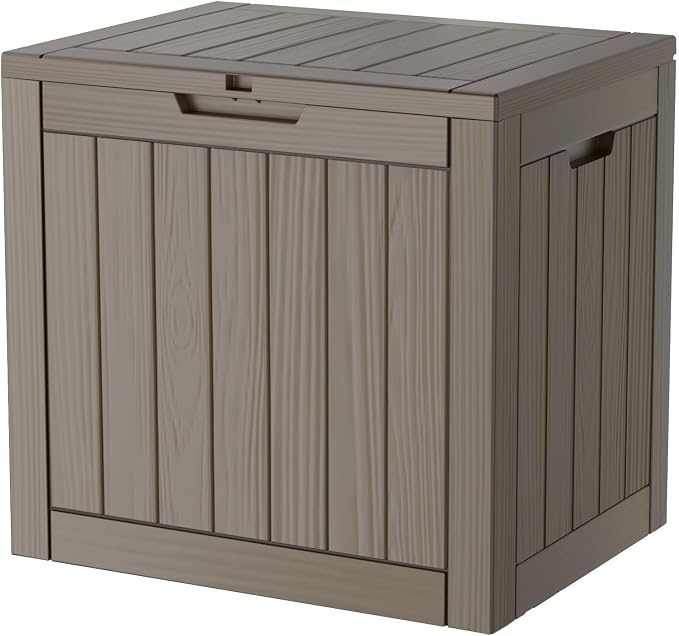 Outdoor Storage Box, 35 Gallon Waterproof Deck Box [Upgraded 3.0], Quick Snap-Lock Resin Cabinet for Seat Pillows, Patio Blankets, Lockable End Table Beverage Stand, Apartment Deck, Grey