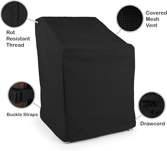 Covermates Ultima Outdoor Chair Cover – Heavy-Duty 600D Polyester Patio Protection, Weather-Resistant, Drawcord Hem, Mesh Vents, Fits Garden & Deck Chairs, 25W x 28D x 36H - Set of 4, Ripstop Black