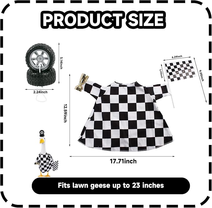 CAMDUCK Porch Goose Racing Outfits Race Car Driver Outfit Costume Racer Checkered Goose Clothes for Cement Lawn Geese