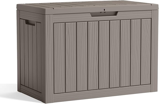 ROJIK Outdoor Storage Housing Deck Box - Waterproof Patio Furniture, Garden Tools, Cushions, Pool Accessories Storage Bench with Lockable Lid and Side Handles (Grey, 45 Gal)