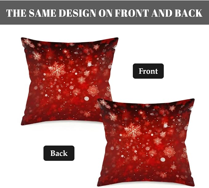 20x20 Inch Outdoor Pillow Covers Set of 2 Waterproof Throw Pillow Covers Decorative Couch Cushion Covers Red Christmas Snowflakes Square Pillowcases Protectors for Patio Garden Sofa