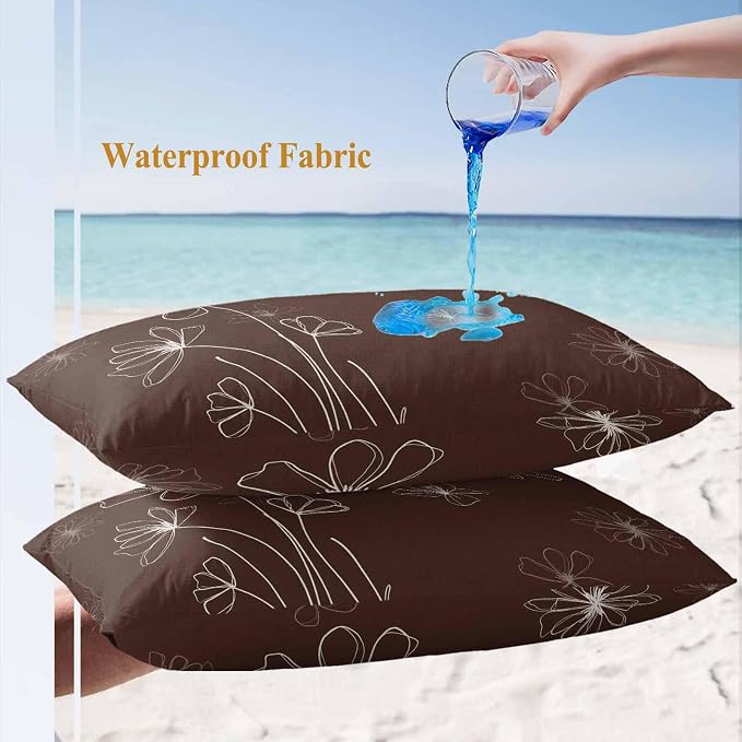 Lumbar Pillow Covers 20x12 Inch Set of 2, Brown Waterproof Outdoor Pillow Covers, Spring Flora Decorative Cushion Pillowcases for Couch, Sofa, Bed, Garden, Patio