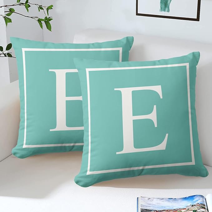 Monogram Initial Lake Blue Outdoor Pillow Covers 16 x 16inches Decorative Pillow Case for Sofa Couch Bed (Pillow Insert Not Include)