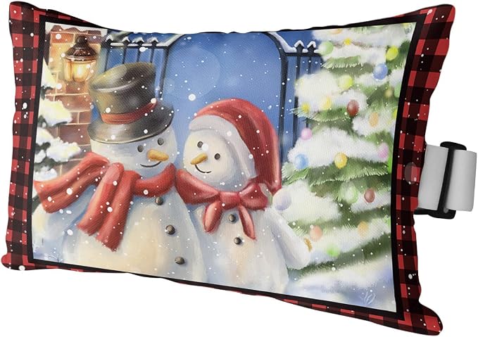 Outdoor Pillows Covers with Inserts Christmas Snowman Xmas Tree Buffalo Plaid Waterproof Recliner Pillow with Adjustable Strap Throw Pillows for Patio Furniture Pool Lounge Chair, 12x20 inch, 1PCS
