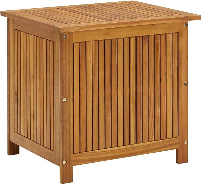 Solid Acacia Wood Outdoor Storage Box with Waterproof Bag, Patio Cushion and Garden Tool Organizer, Rustic Bench and Side Table