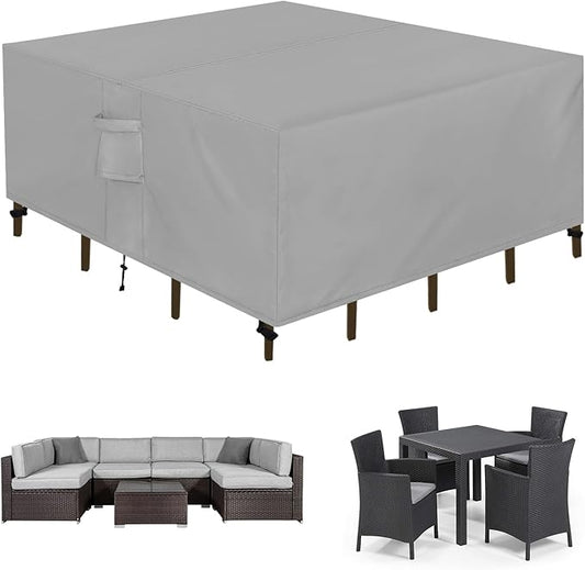 Easy-Going Square Patio Furniture Cover Waterproof Outdoor Dining Table and Chair Cover Anti-UV Outside Sectional Sofa Set Covers (84"L x 84"W x 28"H, Grey)