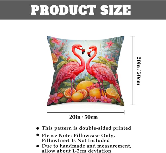 Flamingos Lemon Summer Fruit Outdoor Throw Pillow Covers 20x20 Inch Set of 2 Waterproof Decorative Square Pillowcases Cushion Cases for Patio Couch Garden Furniture Sofa