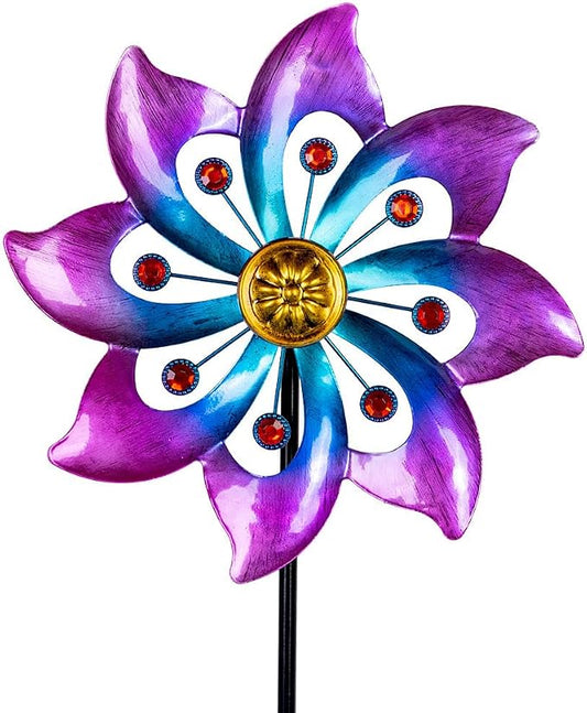 DREAMYSOUL Wind Spinners Outdoor, 9.6" Dia*40" H Metal Garden Pinwheels, Kinetic Wind Spinners for Yard and Garden Lawn Art Decor (Purple)