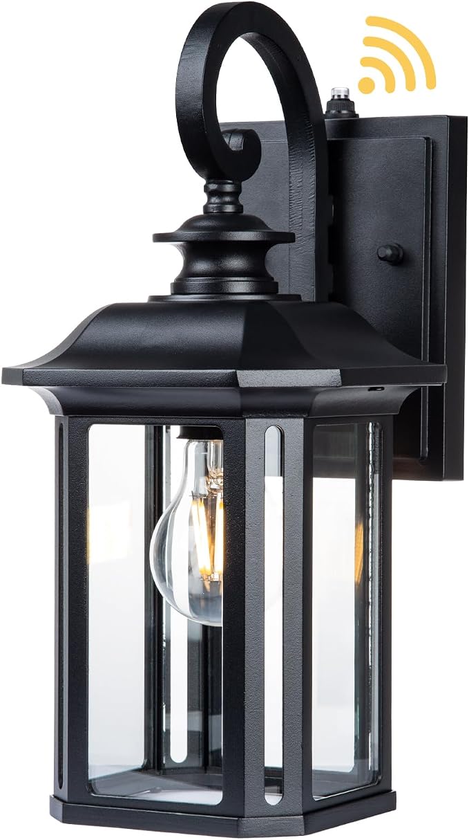 JYZ Dusk to Dawn Outdoor Wall Lighting, Exterior Porch Light Fixture, Waterproof Outdoor Wall Mount Lantern, Classic Black Sconce Lamp Outside for House Doorway Garage Patio Yard