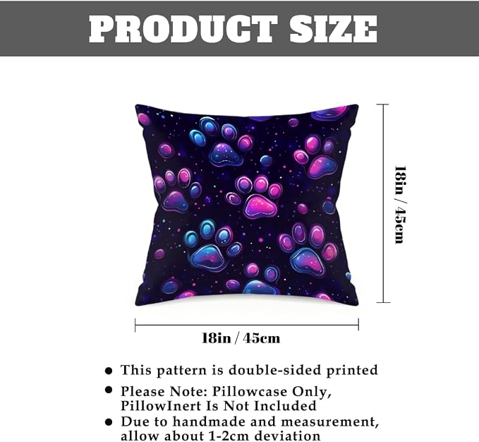 18x18 Inch Outdoor Pillow Covers Set of 2 Waterproof Throw Pillow Covers Decorative Couch Cushion Covers Neon Glowing Cat Paw Square Pillowcases Protectors for Patio Garden Sofa