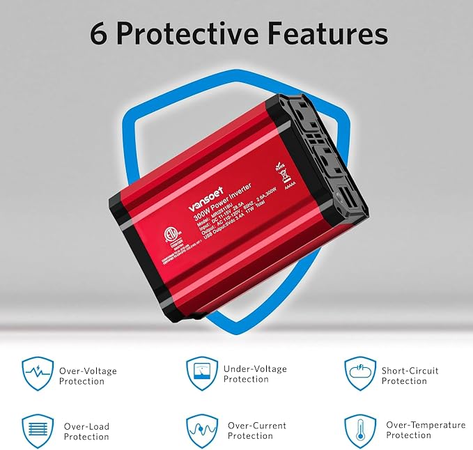 300W Car Power Inverter - vansoet DC 12V to 110V AC(2 Outlets) Power Inverters with 3.4A Dual USB Fast Charging Port - Car Charger Cigarette Lighter Adapter for Laptop/Phone/Road Trip (Red)