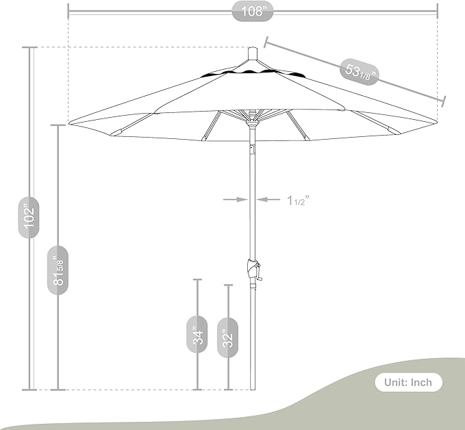 California Umbrella 9' Round Aluminum Market Umbrella, Crank Lift, Push Button Tilt, Black Pole, Red Olefin