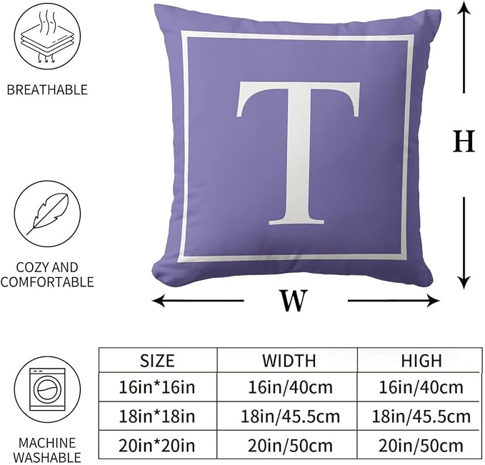 Monogram Initial Lavender Purple Outdoor Pillow Covers 16 x 16inches Decorative Pillow Case for Sofa Couch Bed (Pillow Insert Not Include)