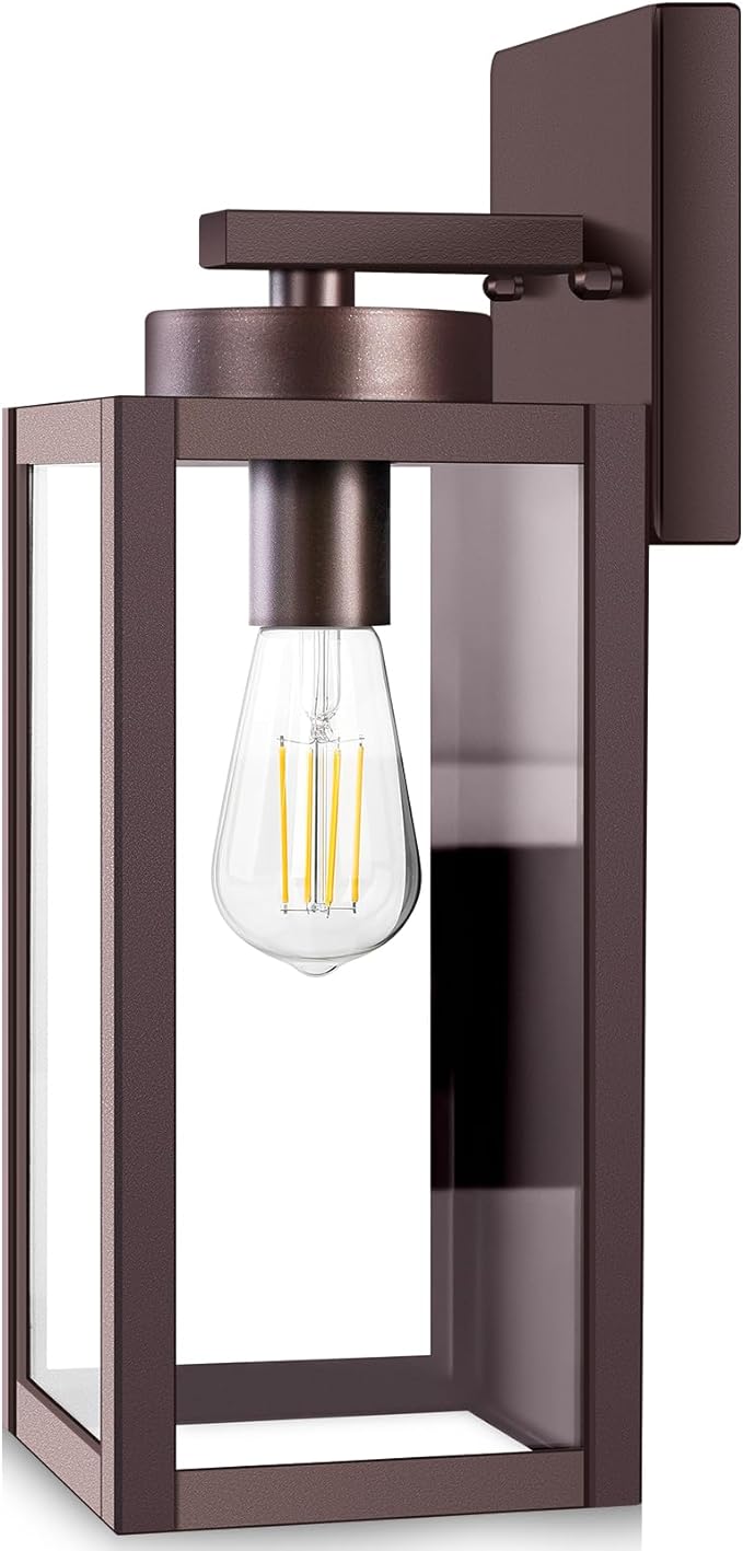 BesLowe Outdoor Wall Light, Modern Exterior Porch Sconce Lighting, Brown | Waterproof, Rust-Resistant, Durable Metal with Clear Glass, Standard E26 Socket, Easy to Install