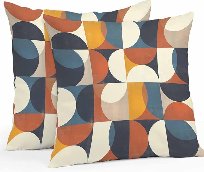Vandarllin Outdoor Throw Pillows Covers 16x16 inch Set of 2 Waterproof Mid Century Geometric Decorative Zippered Cushion Covers for Patio Furniture, Abstract Modern Lumbar Pillowcases