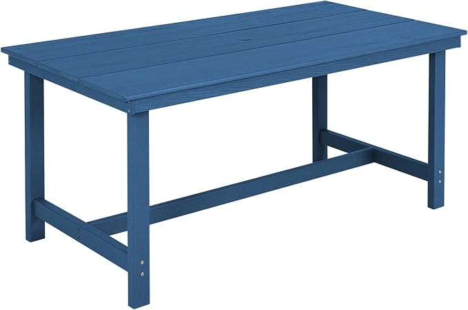 FUNBERRY Outdoor Dining Table, HDPE 6-Person Patio Table with Umbrella Hole | Wood-Grain, HDPE All Weather, No Rot or Rust or Crack, UV Fade Shield, 220LBS Weight Capacity, Easy-Clean for Outside