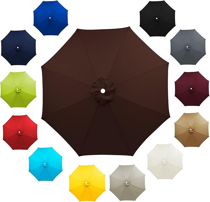 6 Ribs 8 Ribs Patio Umbrella Replacement Canopy 6.5ft 7.5ft 8.2ft 8.9ft 9.8ft 11.5ft UV Protection Waterproof Replacement Parasol Fabric Cover for Garden Outdoor Lawn(Brown,6.5ft/6ribs)