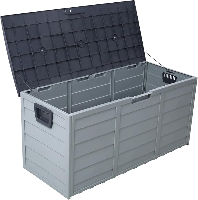 Deck Box with Wheels 44 Inch, 250LB Capacity Outdoor Storage Chest for Patio Garden Tools, Water-Resistant Storage Bench(Gray)