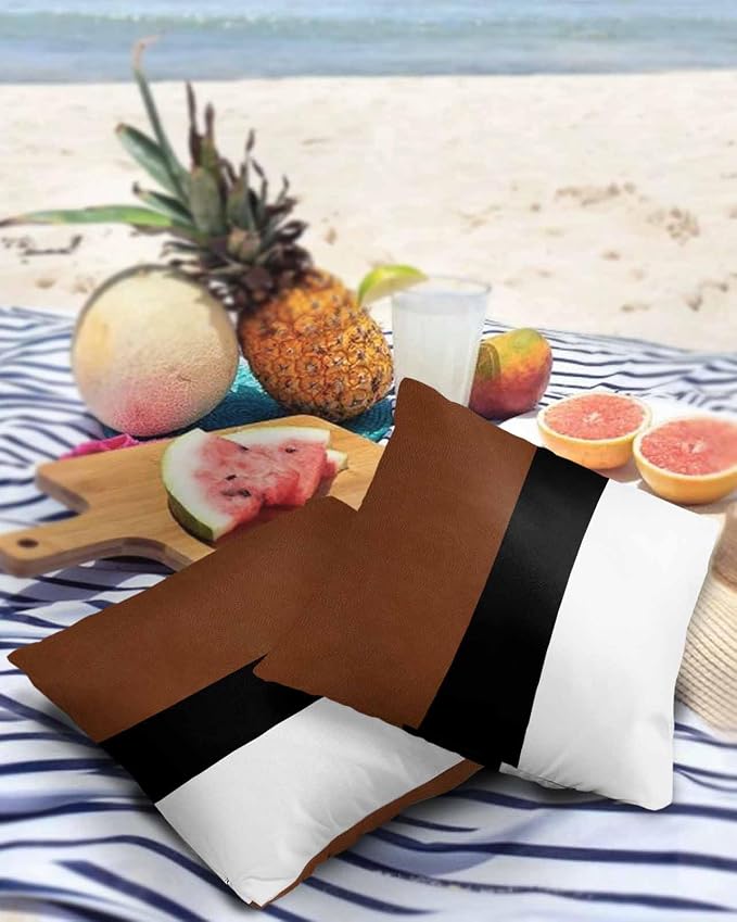 Outdoor Waterproof Throw Pillow Covers Set of 2 Brown Black Stripe Pillowcases 24x24 Inches Boho Style Patio Decorative Pillows Cushion Case Patio Pillows for Couch Bed Chair Garden