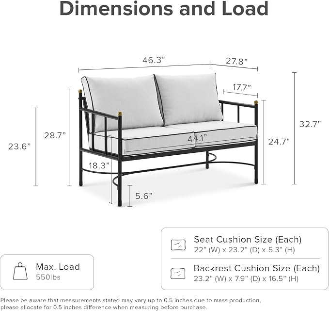 mopio Odelia Outdoor Patio Furniture Set Set of 2, Patio Loveseat with Coffee Table, Outdoor Furniture Conversation Piece for Outside Lounging at Lawn, Front Porch, Balcony, Apartments, Yard