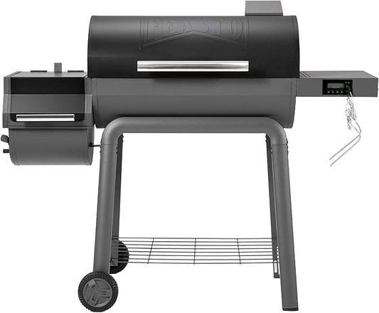 Feasto 30-Inch Heavy-Duty Charcoal Grill with Digital Temperature Control & 2 Meat Probes, Outdoor BBQ Grill with Offset Smoker, 832 Sq. In. Cooking Space for Backyard BBQ, Black & Grey