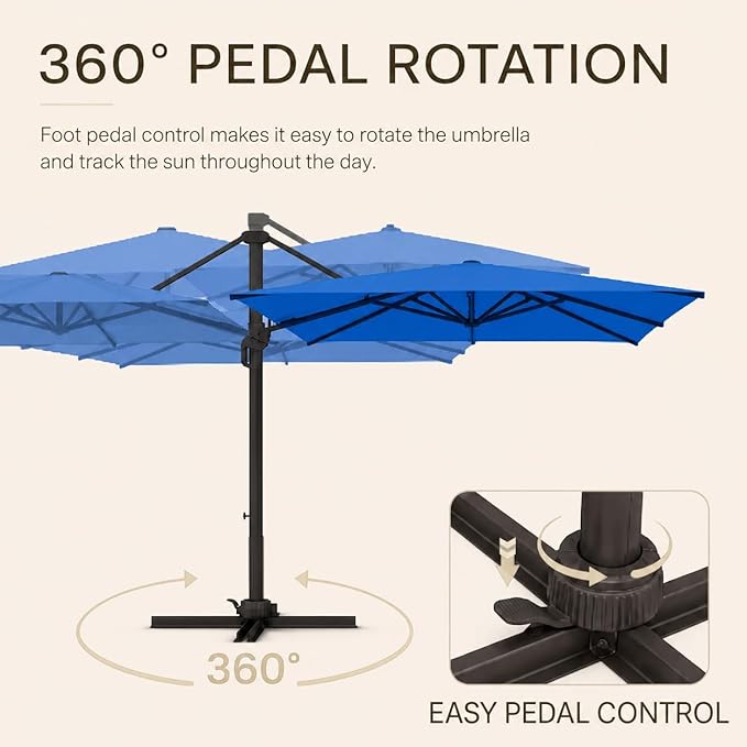 Kingdura 10x10 FT Cantilever Patio Umbrella with Base Included, Large Square Aluminum Offset Outdoor Pool Umbrella, 360° Rotation & 4-Position Tilt, UV Protection for Deck Backyard (Royal blue)