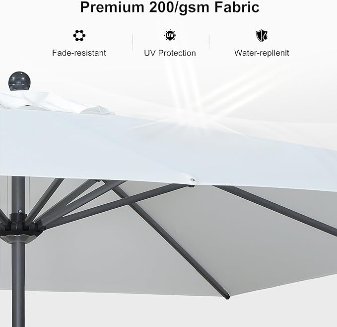 PURPLE LEAF 10' x 10' Square Patio Umbrella Outdoor Table Umbrella Aluminum Frame Market Umbrella Sun Umbrella with 8 Sturdy Ribs for Garden Deck Lawn Pool White