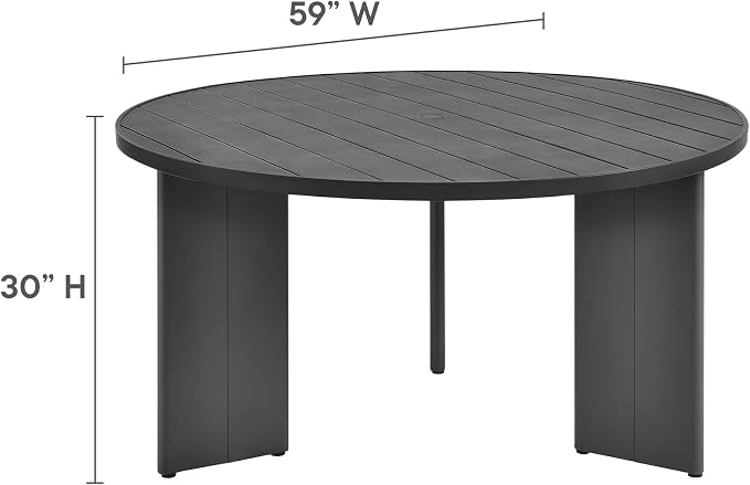 Modway Tahoe Outdoor Patio Powder-Coated Aluminum 5-Piece Dining Set in Gray Gray - Round Patio Furniture Set for 4 - Outside Table with Umbrella Hole and Cushioned Chairs - Modern Patio Set