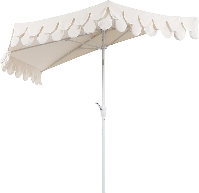 Eyely BMU1202 Noah 9 ft. Classic MidCentury Scalloped Fringe Market Patio Half Umbrella with Crank for Garden, Pool & Deck, Tilt Button and UV Protection