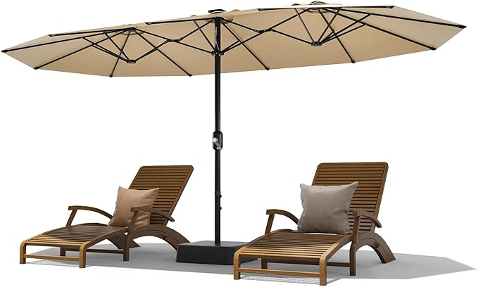 15 ft Umbrella Outdoor Patio with Base, Double-Sided Rectangular Outdoor Shade,UV & Fade-Resistant Polyester, Easy Crank Lift,Waterproof Market Umbrella for Pool, Garden, Backyard