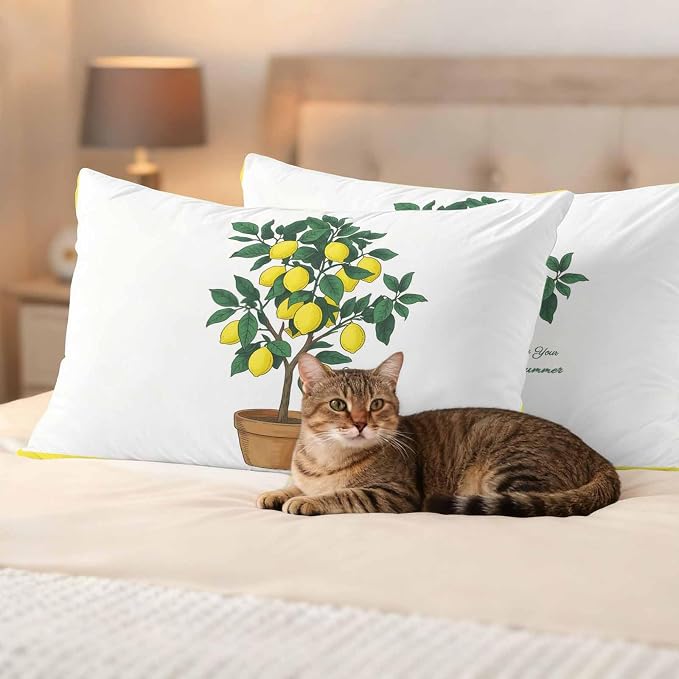 Outdoor Waterproof Throw Pillow Covers, Summer Lemon Decorative Pillow Cases, Yellow Potted Plant Green Botanical Couch Pillow Protector Patio Sofa Cushion Covers Replacement 20"x12" 2 Pack