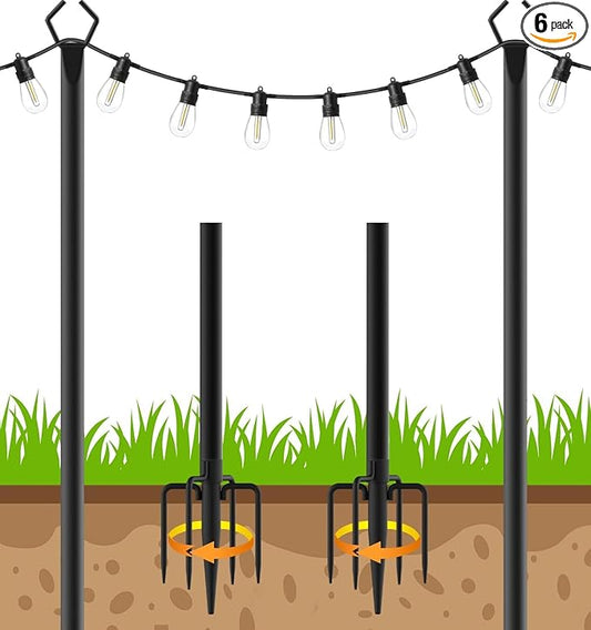 AHRLHR 2 Pack String Light Poles,Poles for Outdoor String lights10 Ft Metal Poles with Fork for Outdoor String Lights,Outdoor Light Poles with Fork,Patio,Deck,Backyard
