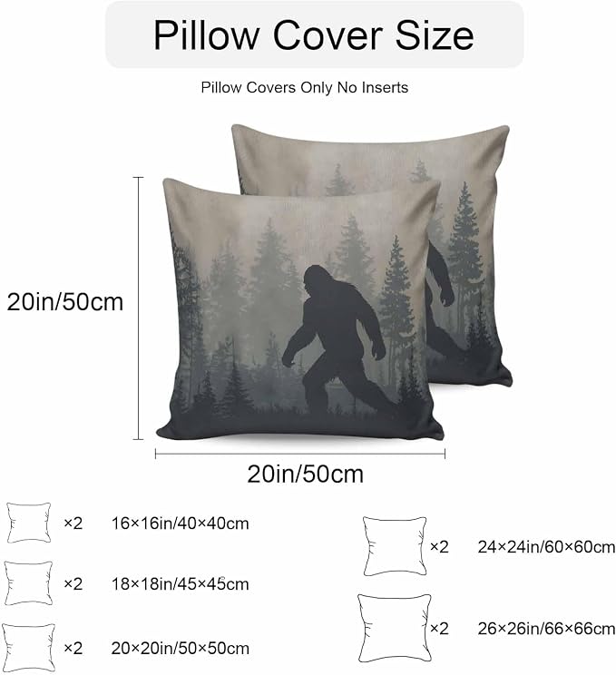 Forest Bigfoot Outdoor Pillow Covers Pack of 2 Vintage Sasquatch Animal Silhouette Foggy Dark Forest Plant Waterproof Pillow Covers Decor Cushion Cases for Patio Garden Tent Balcony Couch 26x26 inch